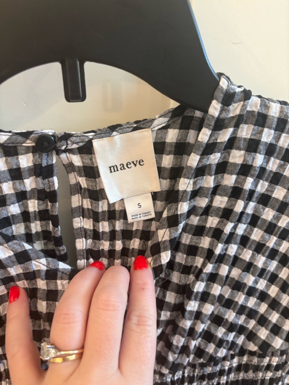Maeve Black and White Gingham Smocked Casual Dress - Picture 2 of 3